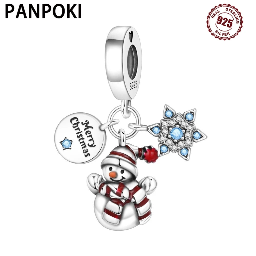 PANPOKI 925 Sterling Silver Snowman Snowflake Pendants Bracelet Charms Fit Women Jewelry Party Beads DIY Trendy Gifts