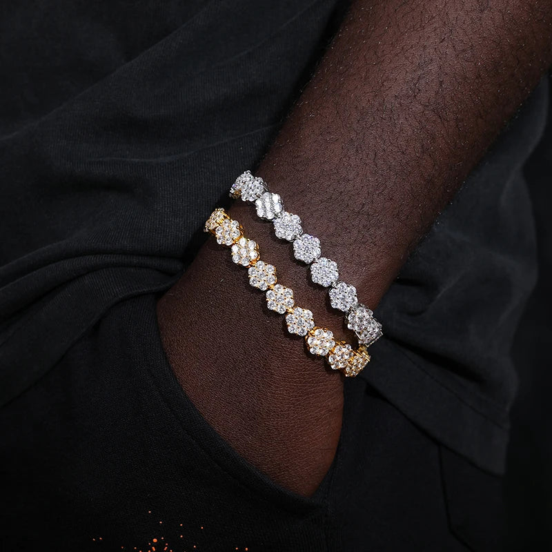 Unisex 3mm-5mm Heart 3 Row Tennis Moissanite Bracelet 925 Silver For Women Men Hip Hop Jewelry - Madeinsea©