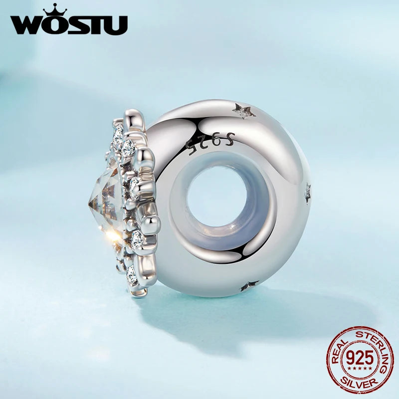 WOSTU 925 Sterling Silver Sunflower Silicone Spacer Beads Zircon Clip Charms Turtle Safty Chains Fit Original Bracelet Necklace