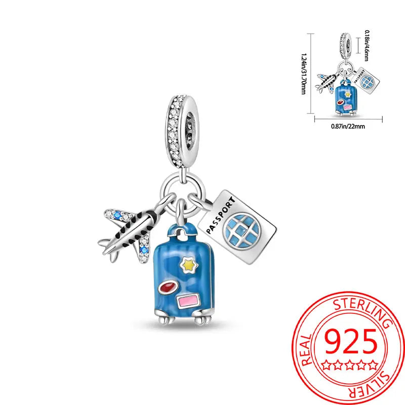 925 Sterling Silver Paris Tower Aircraft Travel Charm Pendant Beads Fit Charm Original Bracelet for Women Jewelry Making