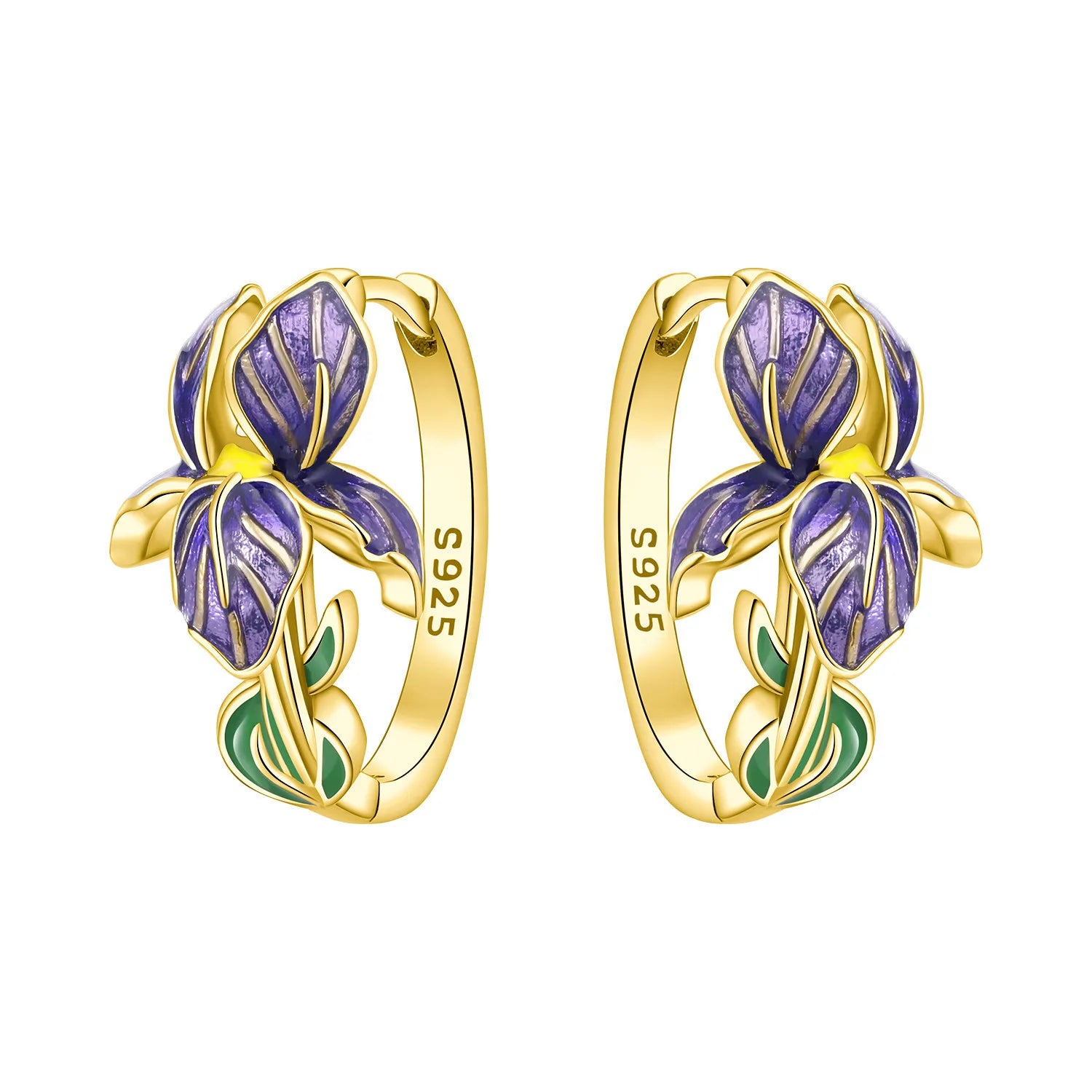 PANPOKI S925 Sterling Silver Blooming Purple Iris Flower Earrings Versatile Hoop Earrings For Women Jewelry Original Party Gift