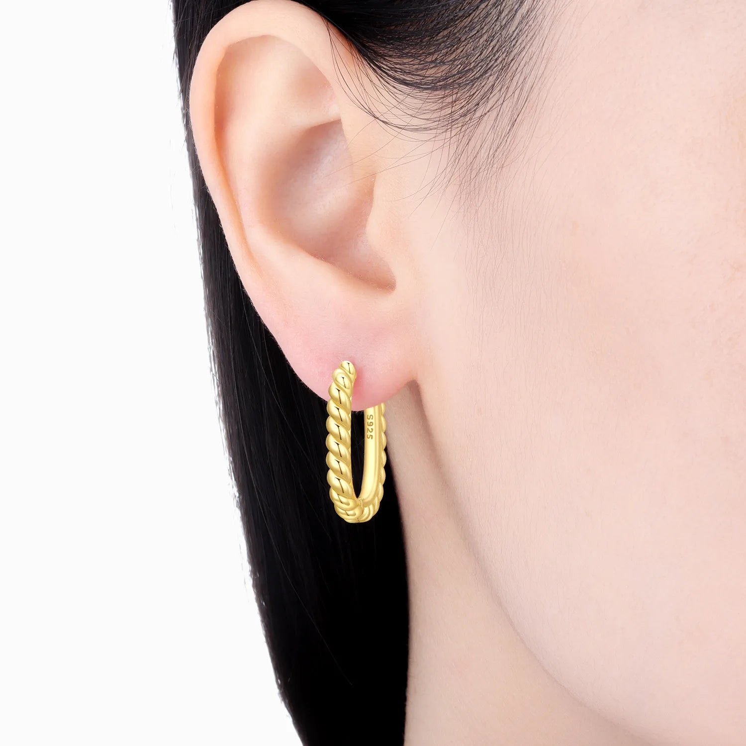 PANPOKI S925 Sterling Silver Golden Twisted U-shaped Earrings Versatile Hoop Earrings For Women Jewelry Original Party Gifts