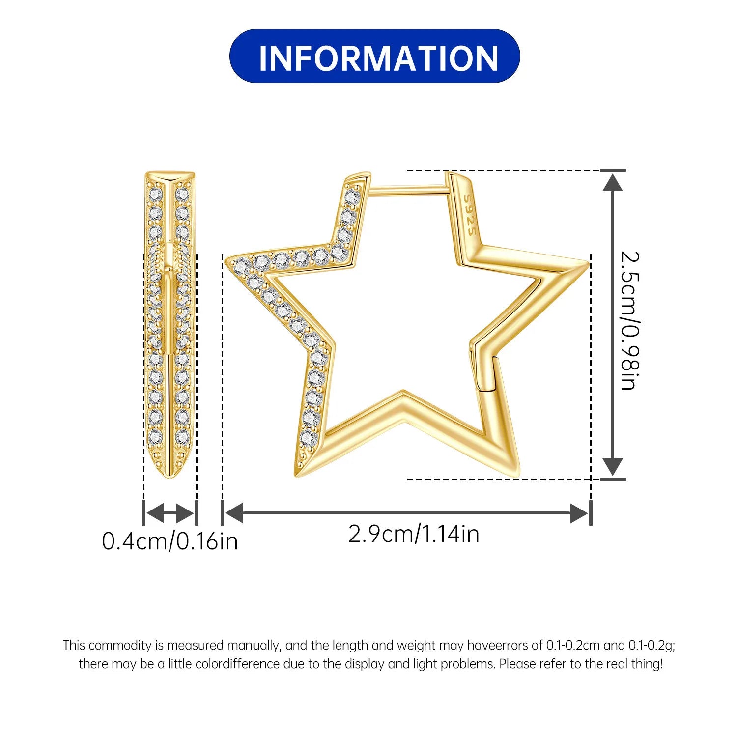 PANPOKI Original 925 Sterling Silver Golden Pentagram Shining Earrings Women Hoop Earring Anniversary Jewelry Trendy Gifts
