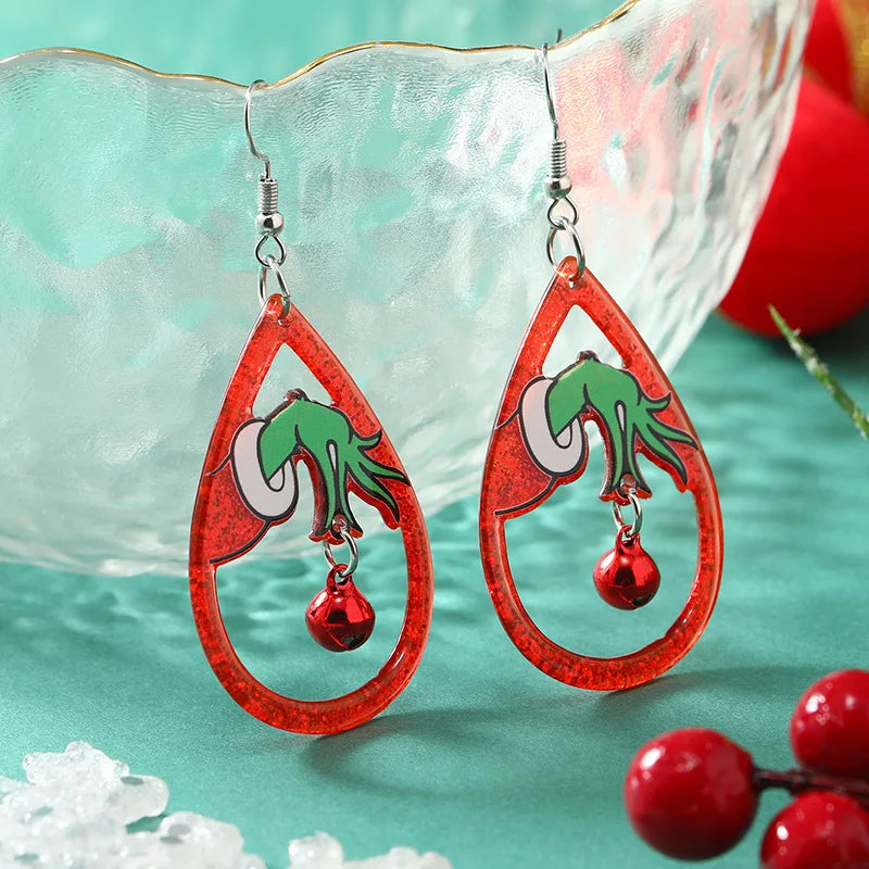 Hot Selling Acrylic Christmas Earrings For Women Green Hand Black Kitten Boots Pendant Sequin Glitter Earring New Year Jewelry