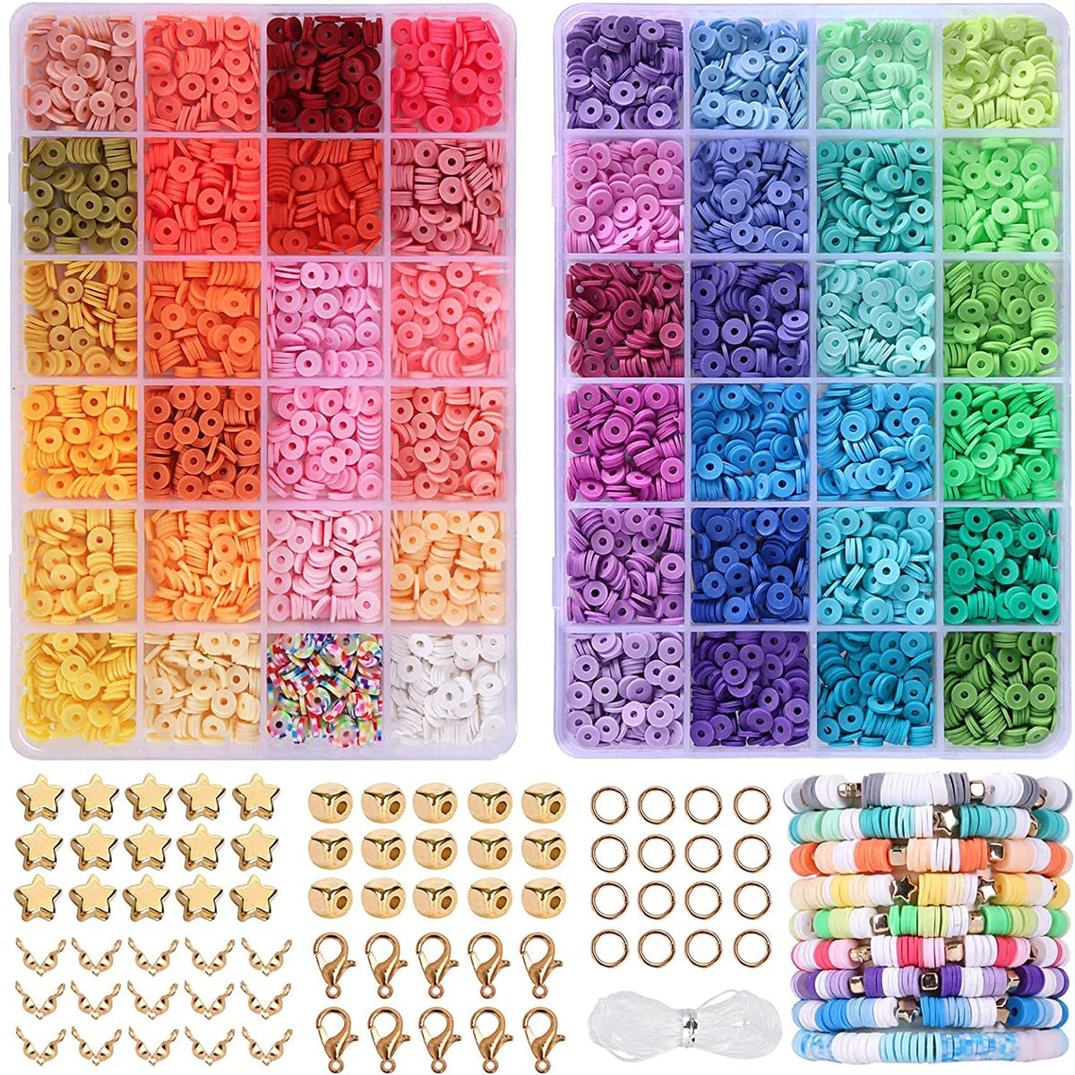4800pcs Clay Beads for Bracelet Making Kit, 48 Colors Flat Round Clay Beads for Jewelry Making Kit, for Girls 8-12, Preppy, Gift
