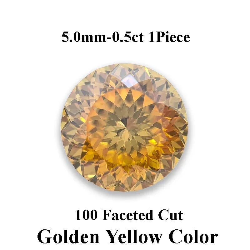 Moissanite Stone Round Shape Golden Yellow Color 100 Faceted Cut Lab Grown Gemstone for Charms Women Jewel with Certificate
