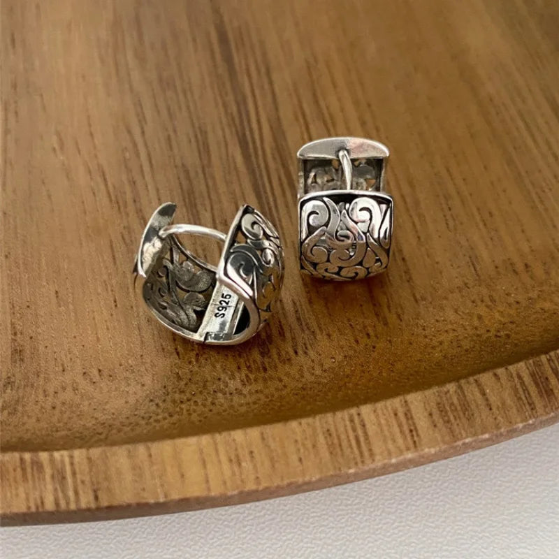 BF CLUB 925 Sterling Silver Earrings For Women Trendy Simple Retro Earring Jewelry Prevent Allergy Party Accessories