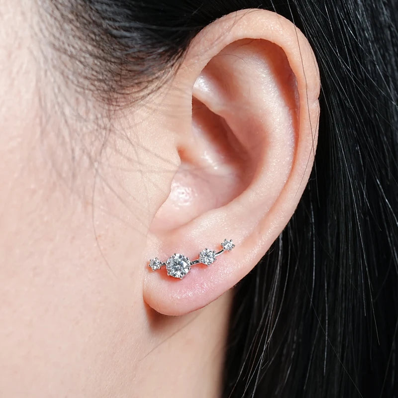 OXTAO Fashion Moissanite Earrings Stud Climber 925 Sterling Silver Round For Women Premium Jewelry Gifts And Certifications