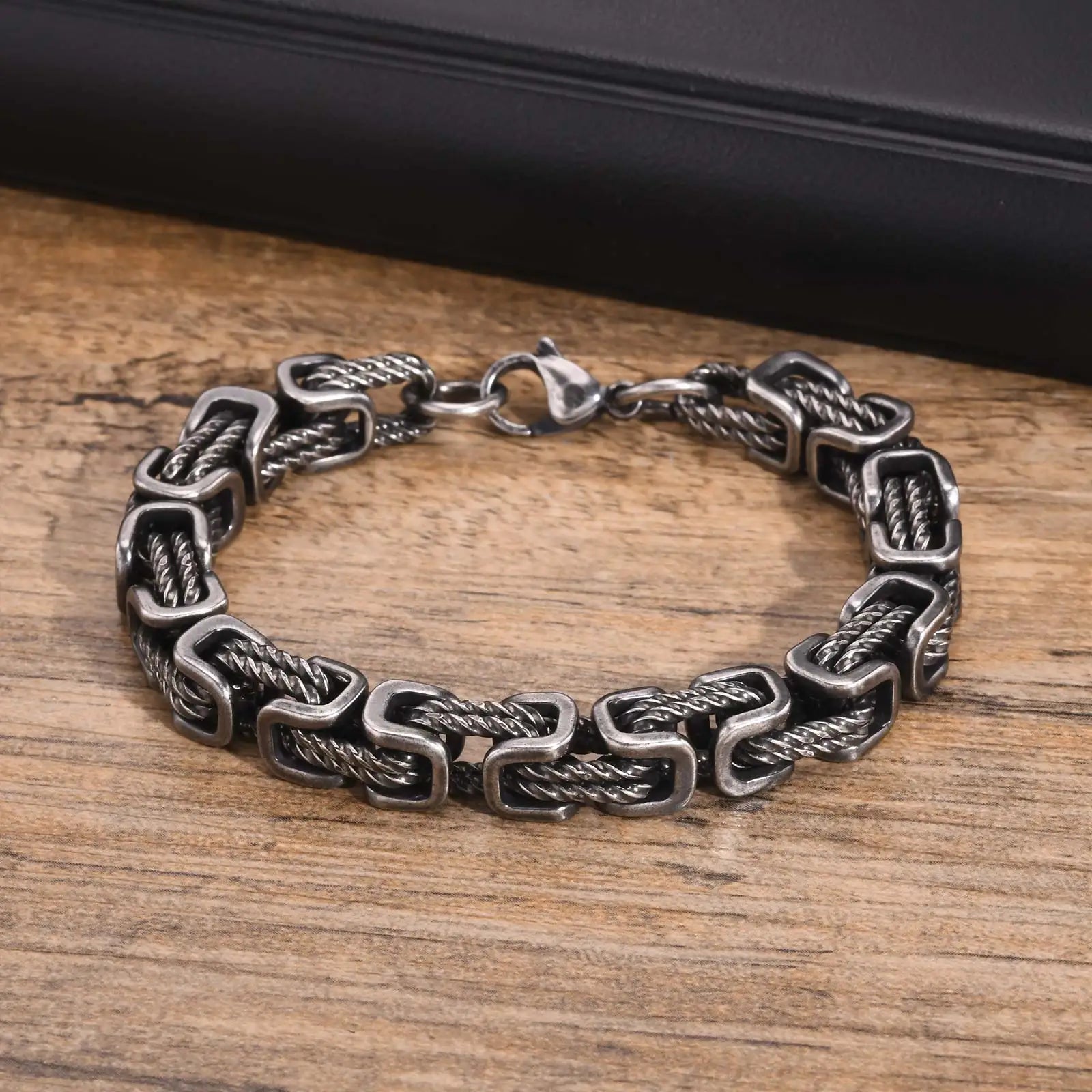 Klobige byzantinische Armbänder für Herren, Retro-Grau, 8 mm geflochtenes Gliederarmband aus Edelstahl, Vintage-Schmuck, Geschenk für ihn, Jungen