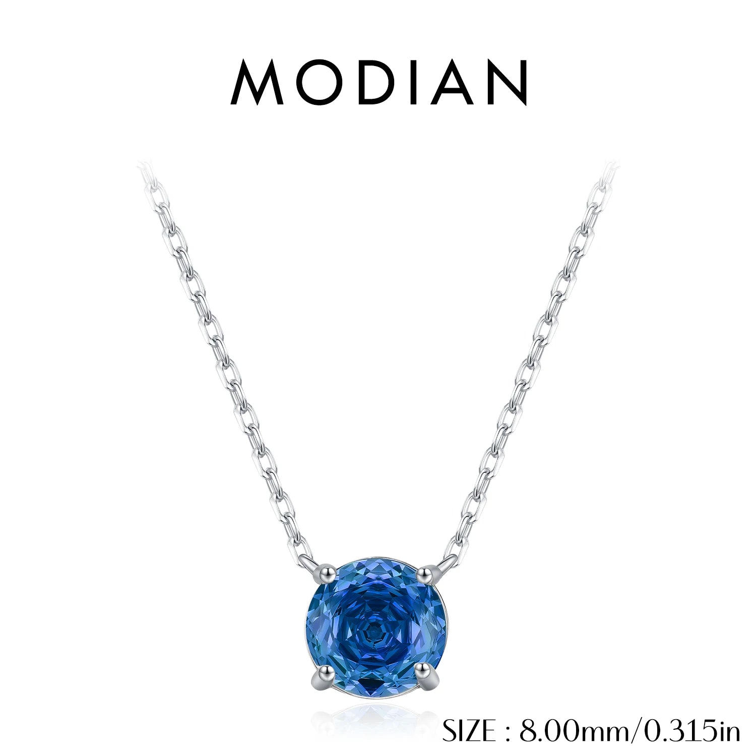 MODIAN 925 Sterling Silver Simple Round Rose Cut Cobalt Blue CZ Pendant Necklaces For Women Fine Jewelry Accessories