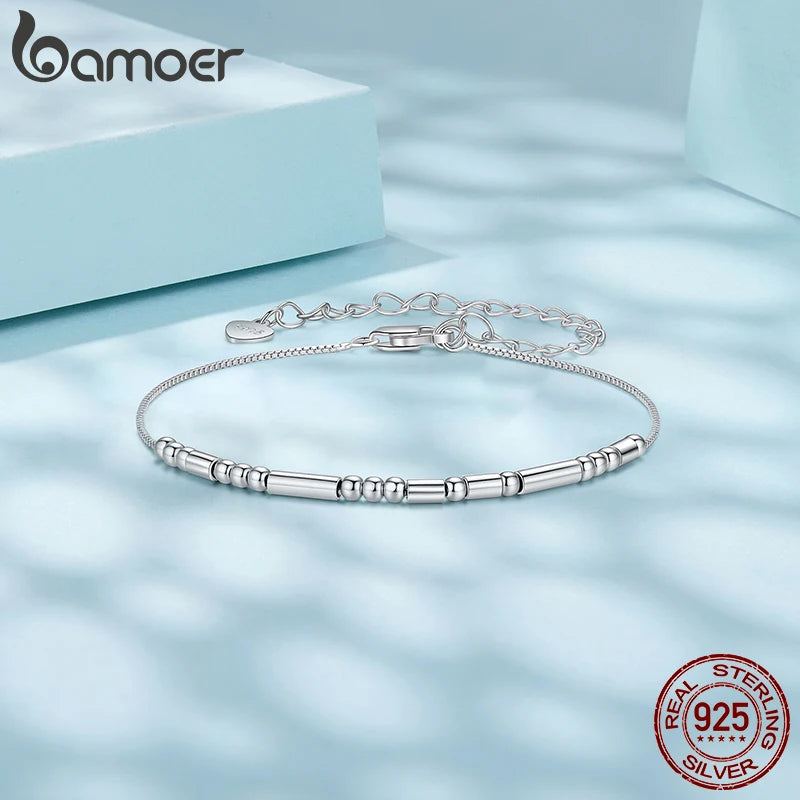 BAMOER 925 Sterling Silver ‘I Love You’ Morse Code Bracelet Vintage Beads Wrist Chain for Women Girls Lightweight Love Gift