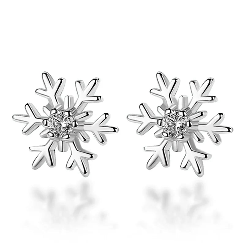Exquisite Zircon Snowflake Stud Earrings for Women Shiny Rhinestone Crystal Flowers Earring Girl Party Christmas Jewelry Gifts