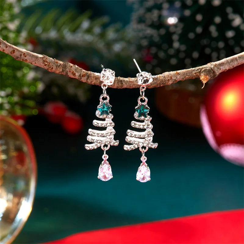 Colorful Crystal Zircon Snowman Dangle Earrings For Women Cute Christmas Tree Snowflake Bow Earring Xmas New Year Party Gifts