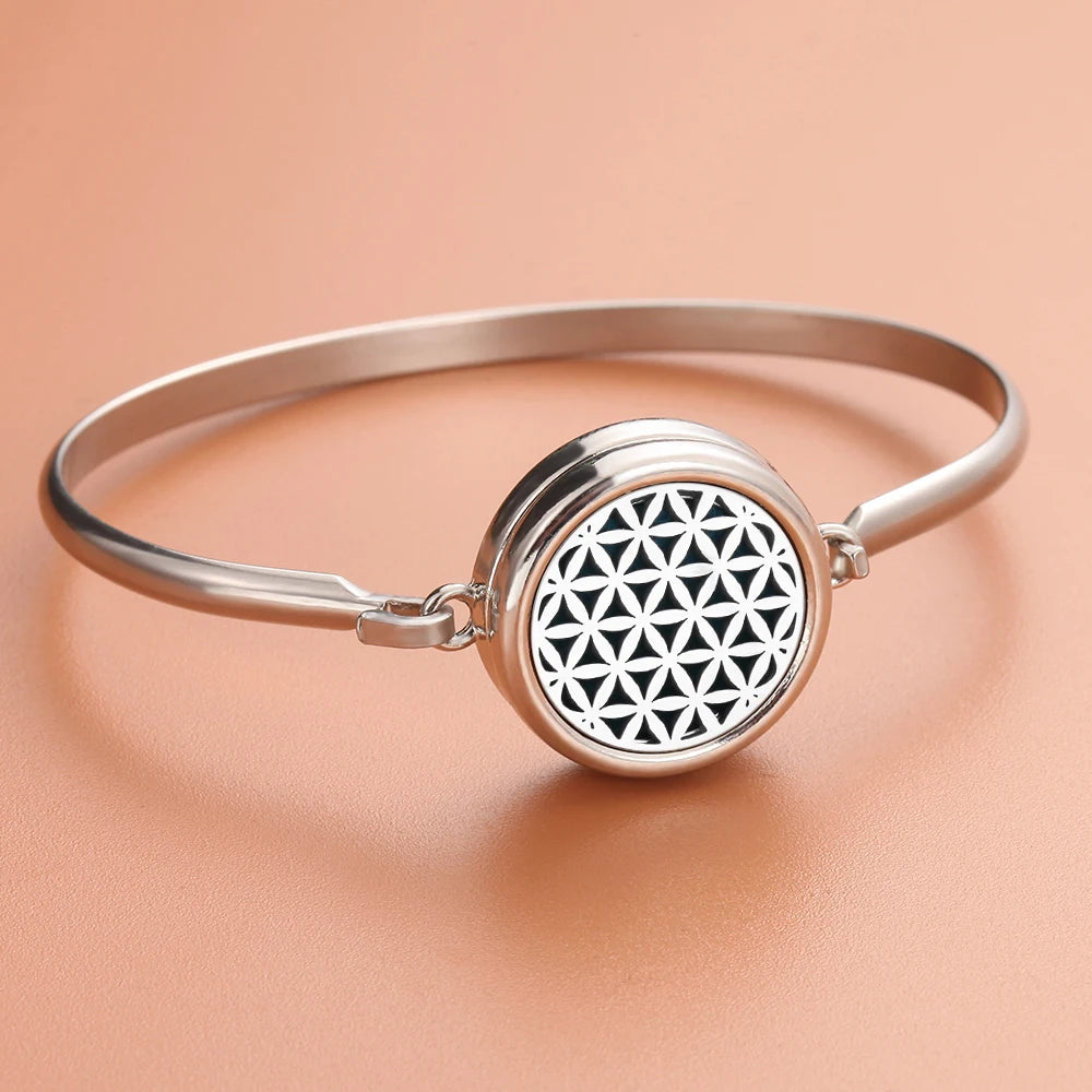 Aromatherapie-Armbänder mit Baum-Diffusor, Manschettenarmband, Parfüm-Armband mit ätherischen Ölen, offenes Medaillon-Armband, Aromaschmuck