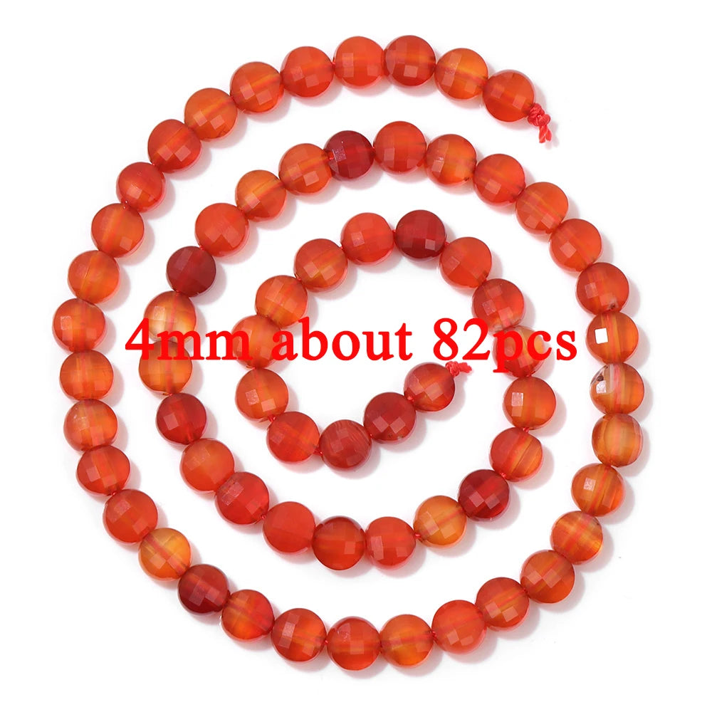Wholesale Natural Red Carnelian Stone Bead Round Rondelle Coin Agat Loose Spacer Beads For Jewelry Making Bracelet Necklace DIY