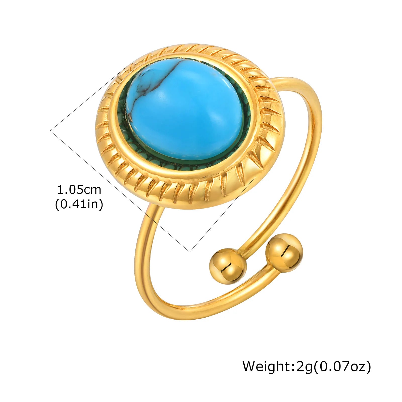 Vnox Elegant Natural Stone Stainless Steel Rings Fashion Colored Pearl Opal Turquoise Rings For Women Retro Waterproof Jewelry
