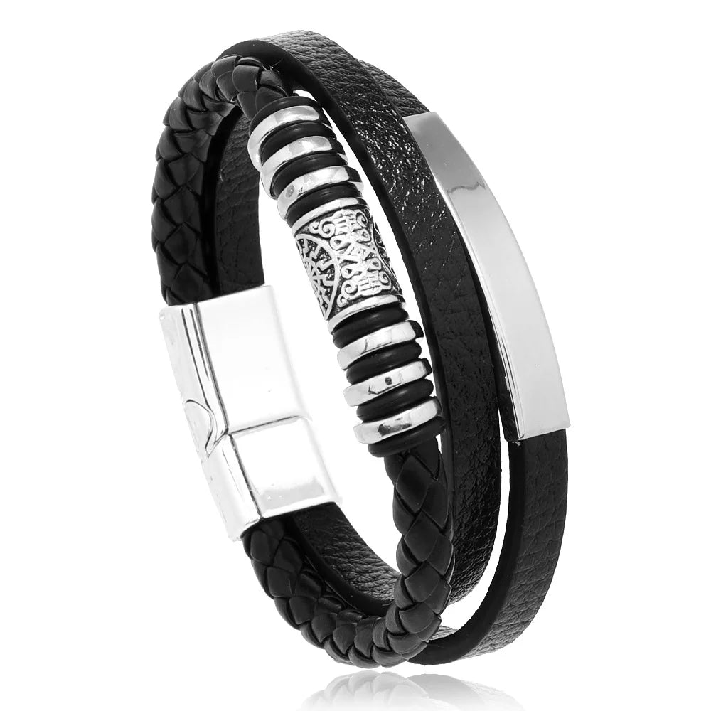 Trendy Leather Bracelets For Men Stainless Steel Bracelet 21CM Multilayer Braided Rope Bracelets for Male Jewelry Gifts - Madeinsea©