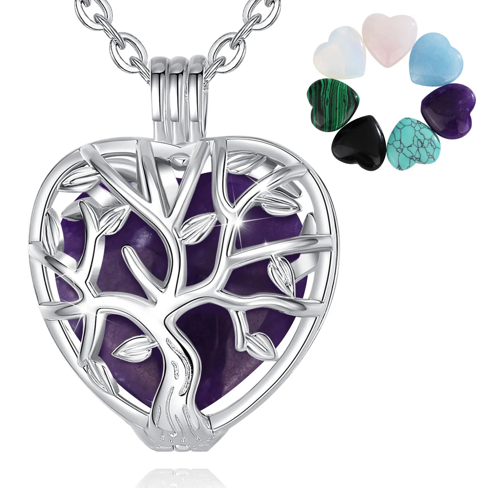 Collier Eudora Arbre de Vie Cage Coeur Obsidienne Énergie Guérison Cristal Pierre Pendentif Spirituel DIY Bijoux Pierre de Lune Cadeau