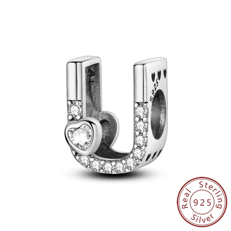 New 925 Sterling Silver Charm Beads 26 Letter Alphabet A-Z Charm Fit Original Charms Bracelet DIY Birthday Jewelry Gift Making