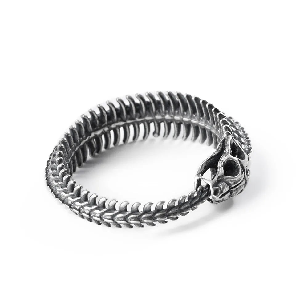 MKENDN Vintage 100% 925 Sterling Silver Snake Bone Ring For Men and Women Gothic Street Hip Hop Punk Jewelry