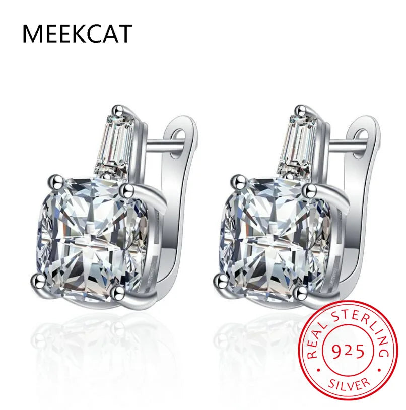 Boucles d'oreilles créoles en argent sterling 925 et améthyste véritable taille coussin, pour femme. Bijou carré tendance en pierre précieuse, cadeau d'anniversaire.