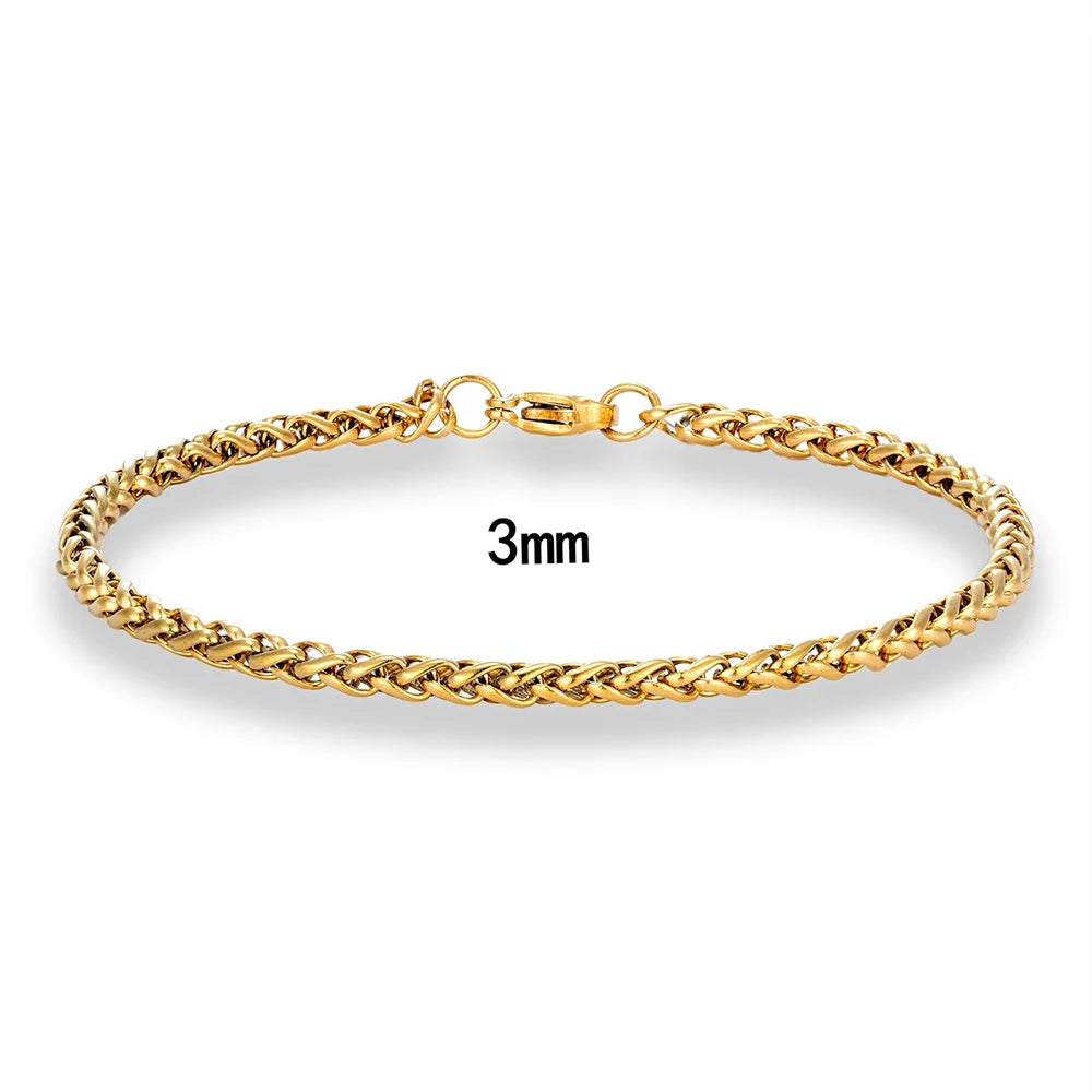 MKENDN Stylish Curb Cuban Chain Bracelet for Men Women 18k Plated Stainless Steel Punk Rock Cubic Foxtail Chain Unisex Gifts