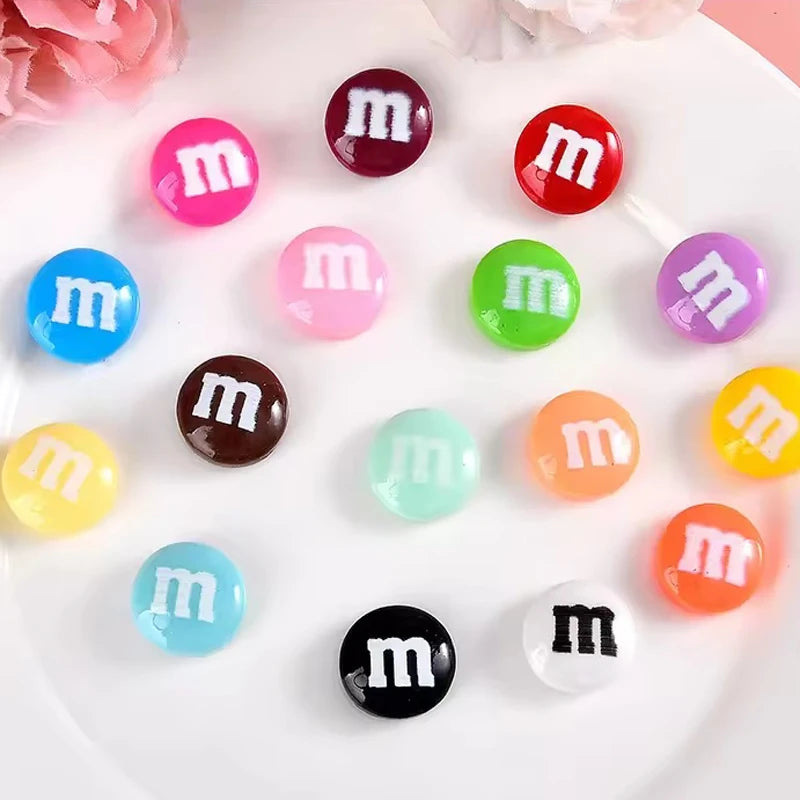 20pcs Resin Candy Chocolate Beads M Beans Flatback Cabochon Applique Figurines Ornament Jewelry Making Hairwear Accessorie