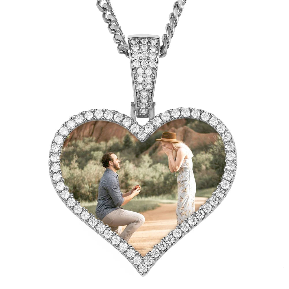 Heart Memory Medallions Custom Photo Pendant Necklace Chain For Mens Women Hip Hop Jewelry Personality Name Engraved Custom Gift