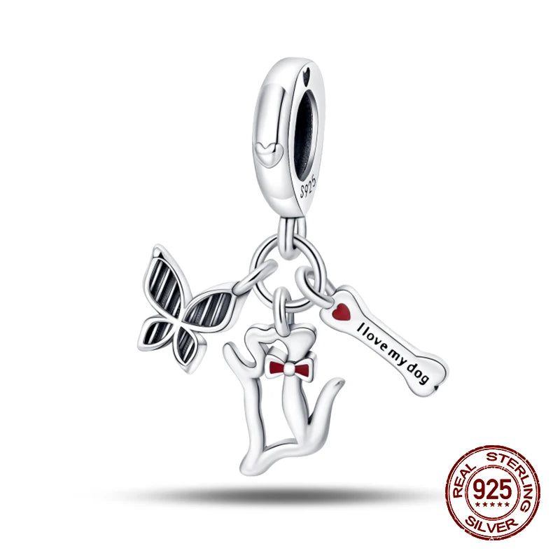 100% 925 Sterling Silver Cute Cat's Paw Dog Animal Pets Charms Beads Fit 3mm 925 Original Bracelet Fine DIY Birthday Jewelry