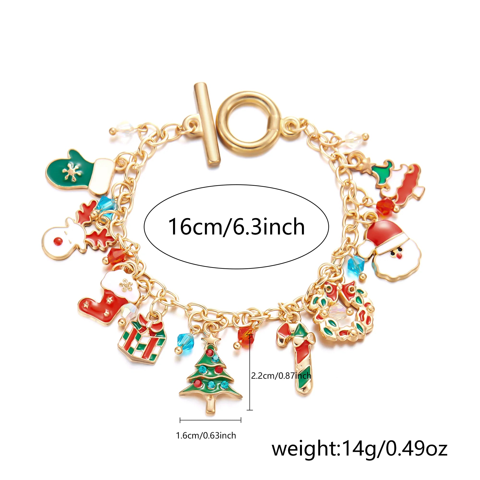 Bracelet de Noël ajustable pour femme, orné d'un pendentif Père Noël, bonhomme de neige, étoile et sapin, bijou de fête