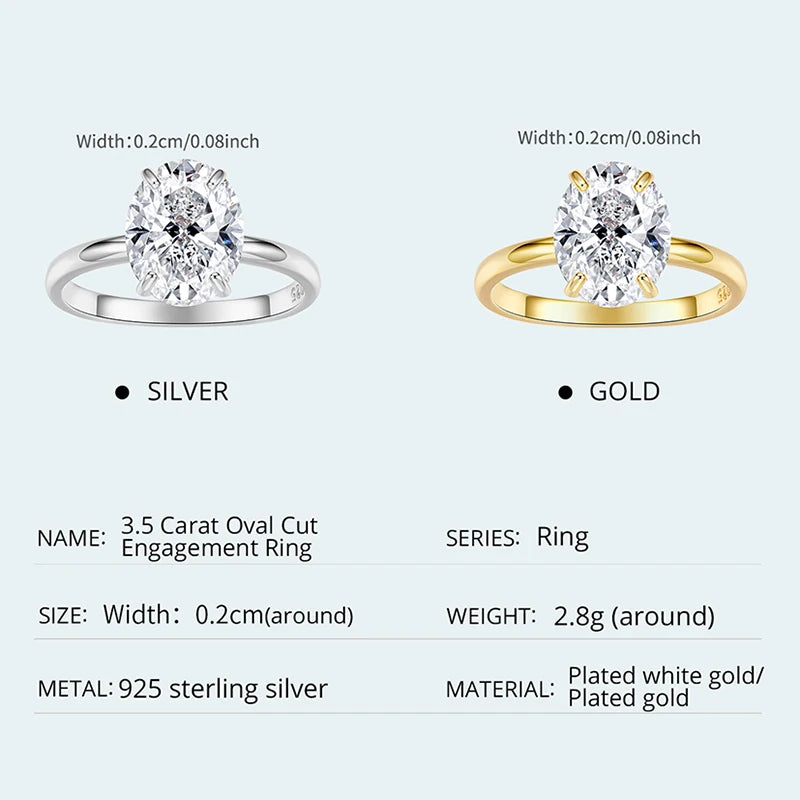 WOSTU Real 925 Sterling Silver 3.5ct Oval Engagement Rings for Women , Cubic Zirconia 18K Gold Promise Wedding Rings for Lover