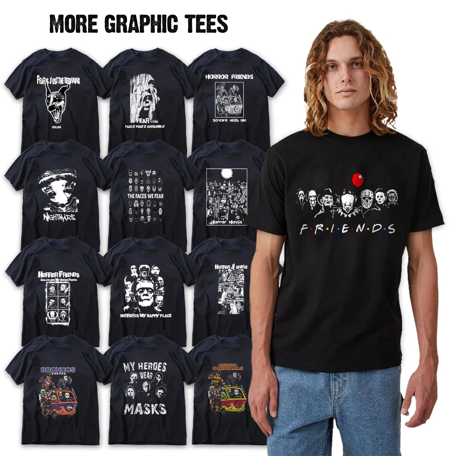 T-shirt en coton drôle pour homme avec motif d'Halloween, t-shirt d'horreur pour homme, grande taille, t-shirt drôle pour homme