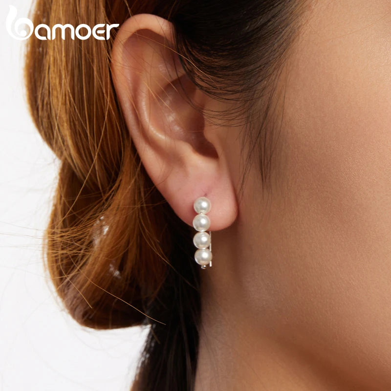 BAMOER 925 Sterling Silber Perlen-Ohrhänger, hypoallergen, schlichter Schmuck, ideales Geschenk für Damen, Geburtstag oder Party