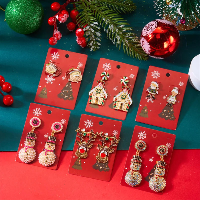 Creative Santa Claus Tassel Dangle Earrings for Women Candy Cane Gingerbread Man Zircon Snowflake Earring Christmas Holiday Gift