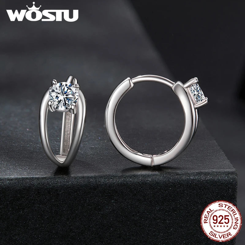 WOSTU D Color 0.3CT Moissanite Hoop Earrings Women Lab Diamond 925 Sterling Sliver Hollow Ear Clip Hoops geometry Jewelry Gift