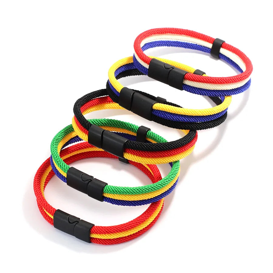 Bracelet unisexe à breloques multicolores aux couleurs du drapeau national, fermoir magnétique détachable, qualité A, bracelet en corde de 4 mm, Joias