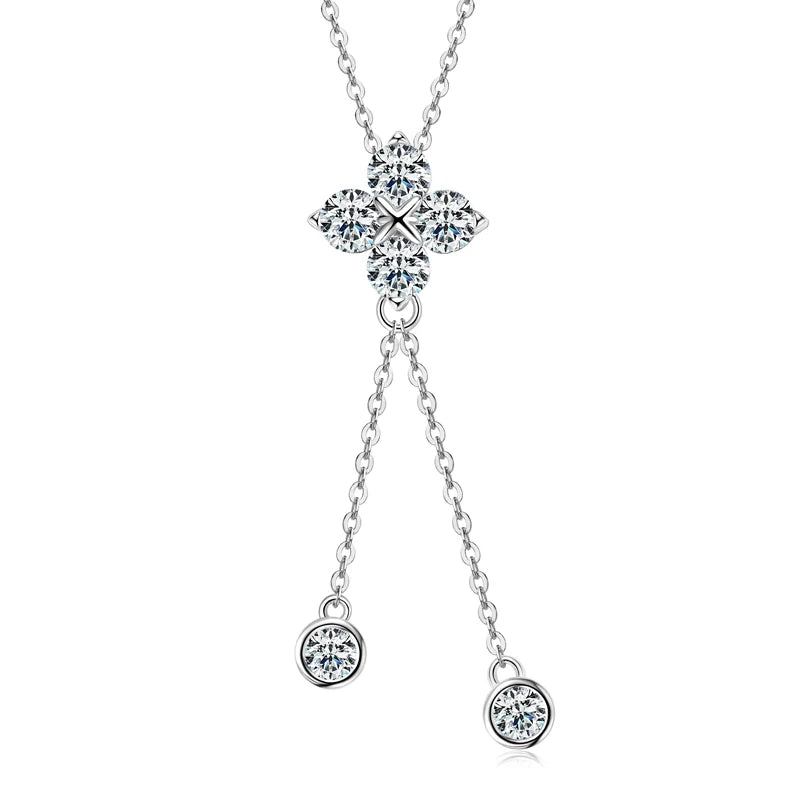 Moissanite four-leaf clover pendant necklace tassel hanging necklace women's 925 sterling silver jewelry gift GRA certificate