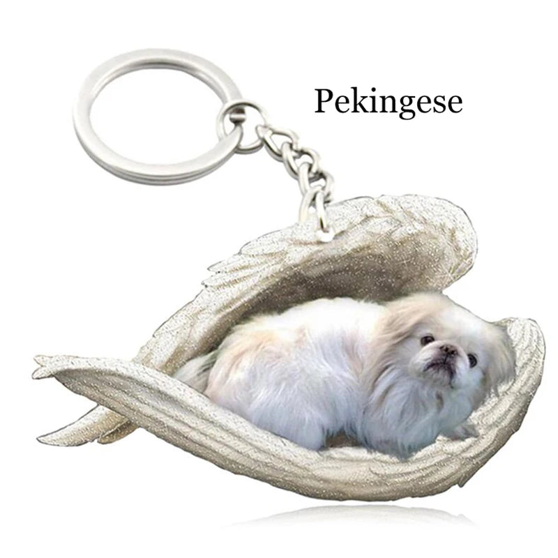 100 Style Cut Dog Sleeping Angel Pendant Bag Keychain Car Keychain Keyring Animal Pet Jewelry Boyfriend Girls Gift Accessories