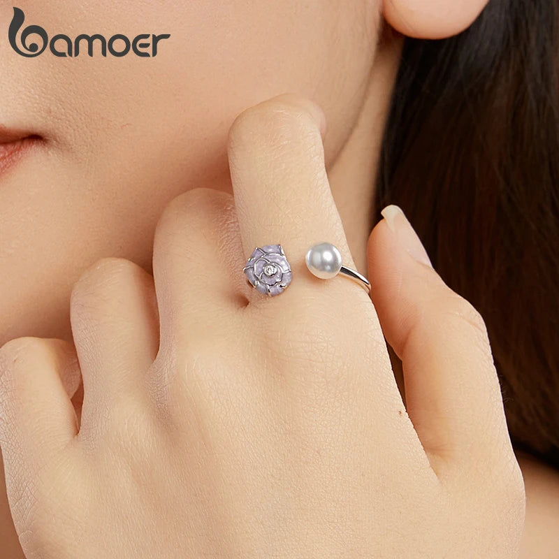 BAMOER 925 Sterling Silver Conch Ring Stacking Finger Ring, Cute Animals Adjustable Open Rings Birthday Gift BSR670-E
