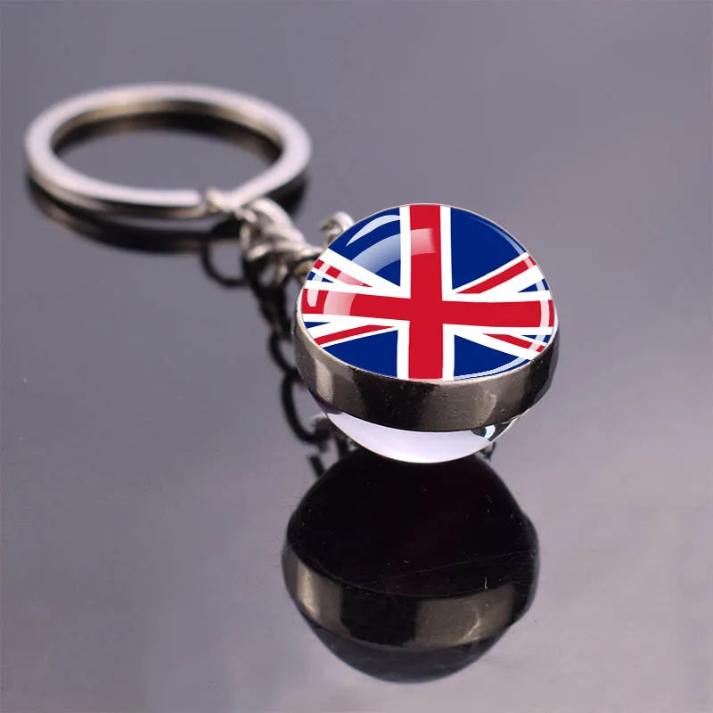 Europe Countries Flag Glass Ball Keychain Russia France Spain UK Italy Poland Ukraine Flag Keyring Travel Gift