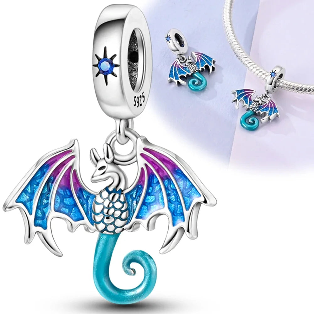 925 Sterling Silver Jurassic T-Rex Flying Dragon Charm Pendant Beads Fit 925 Original Bracelet for Women Jewelry Making