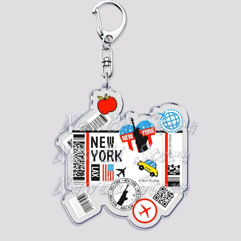 Hot Boarding Pass Keychains for Accessories Bag  NEW YORK TOKYO SEOUL PARIS LONDON Travel Souvenir Tickets Keyring Friends Gifts