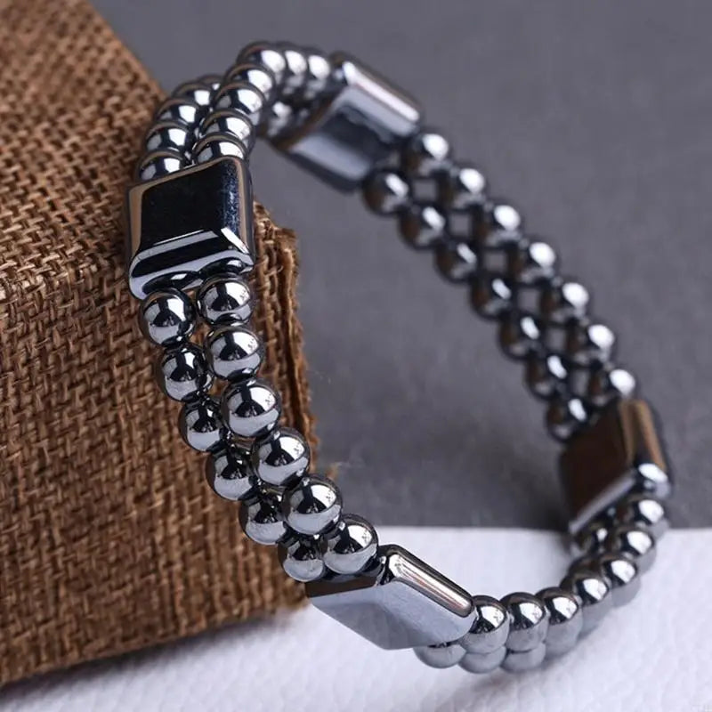 C71E Handmade Terahertz Stone Bracelet Comfort Wear Terahertz Bracelet with Double Layers Stone Texture Suitable for Fitness