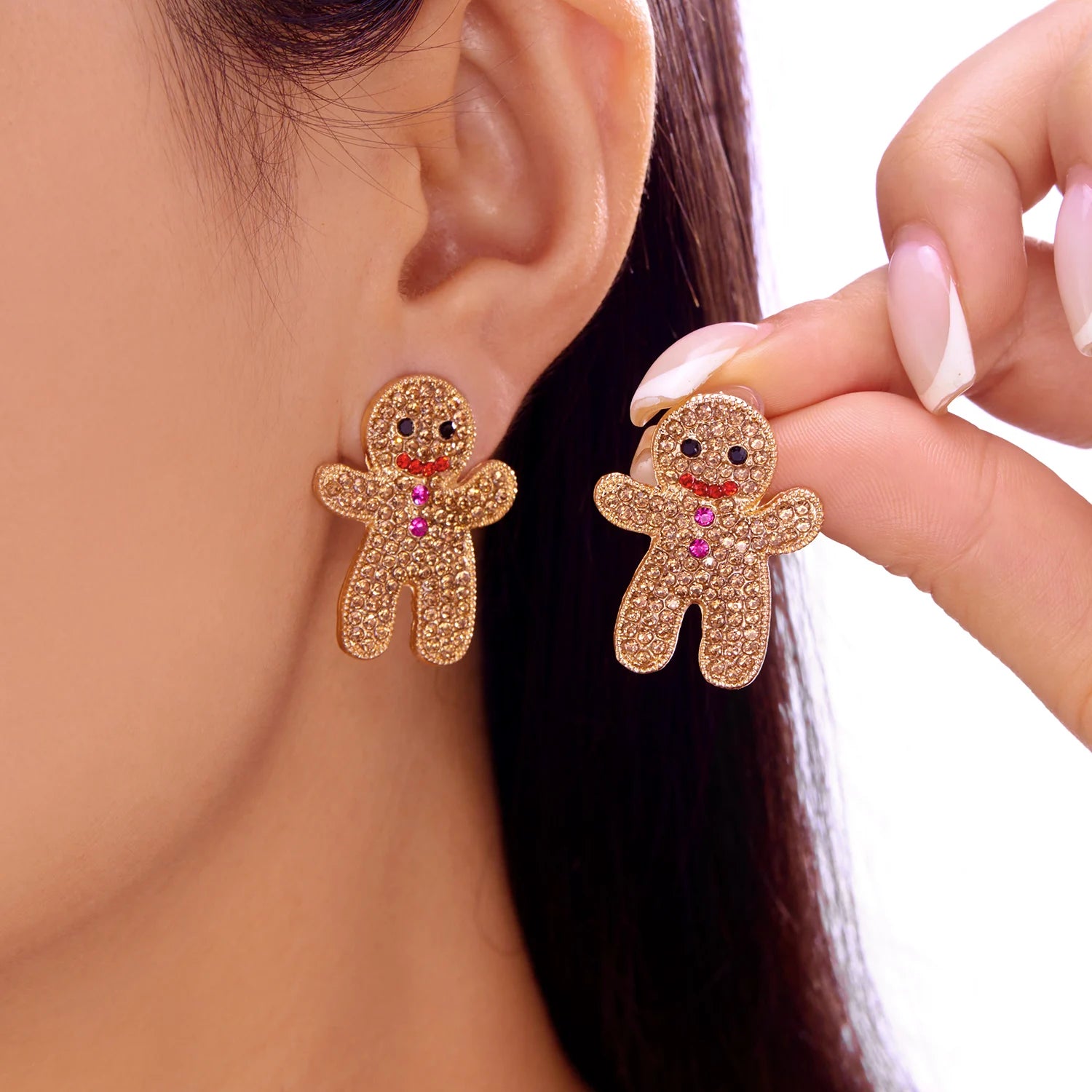 Creative Pink Christmas Tree Dangle Earrings For Women Crystal Zircon Heart Xmas Tree Hat Bell Earring Party Festival Jewelry