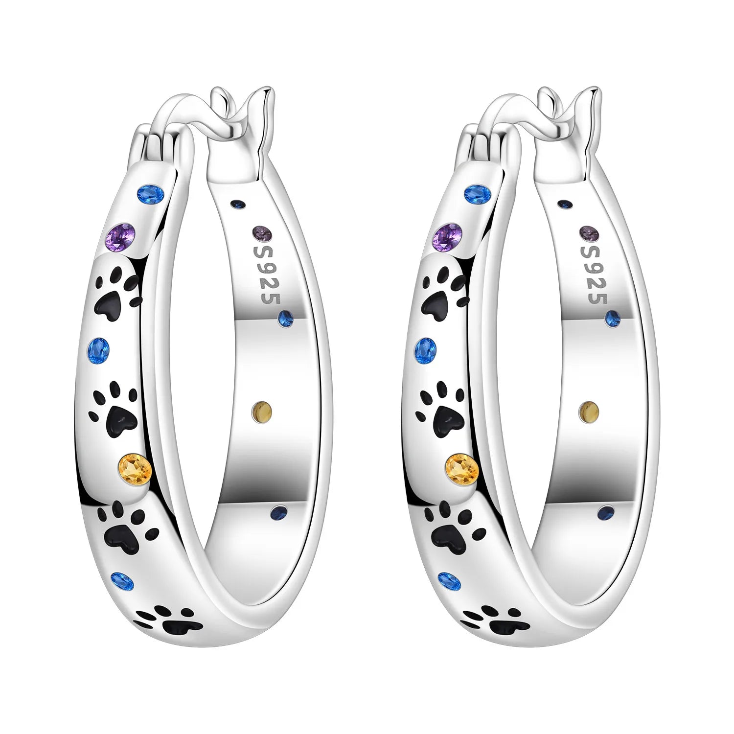 PANPOKI S925 Sterling Silver Colorful Animal Pet Paw Prints Earrings Versatile Hoop Earring For Women Jewelry Trendy Party Gift