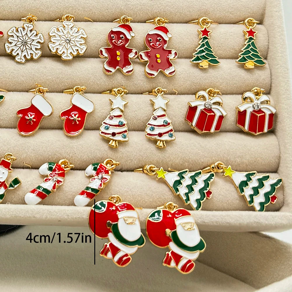 50PCS/10PCS Christmas Theme Earrings Vintage Metal Santa Earrings for Designing Women Fashion Christmas Gifts