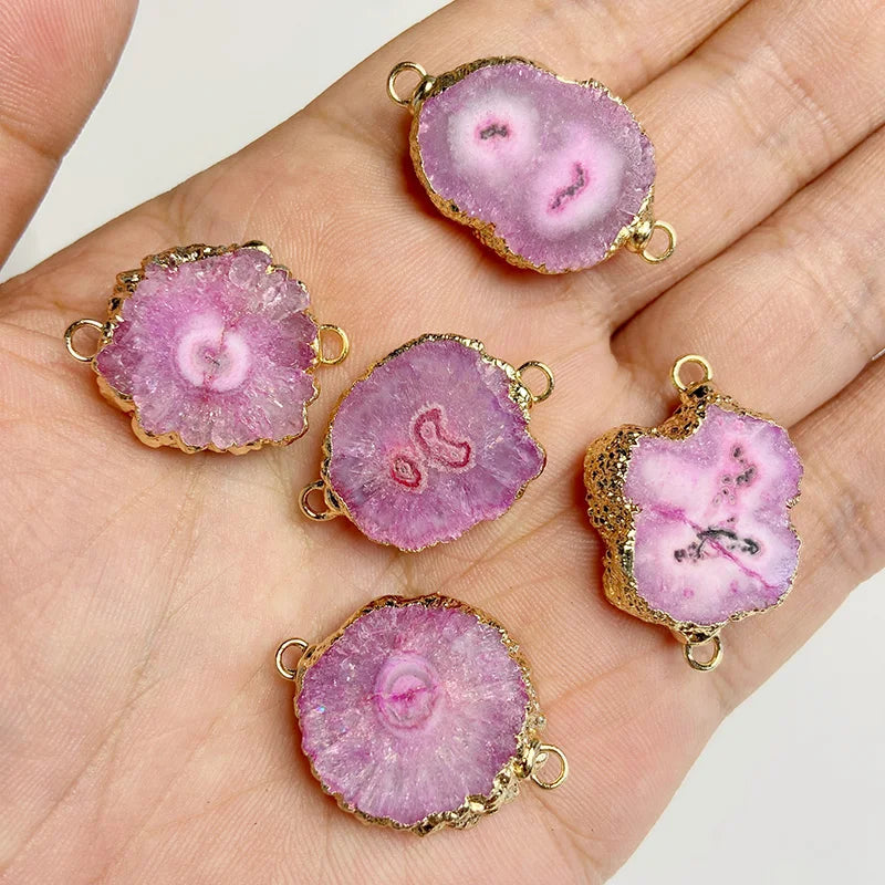 2PCS/lot Natural Druzy Agates Connectors Irreguar Round Quartzs Pendant For Jewelry Making Necklace Bracelets DIY Accessories