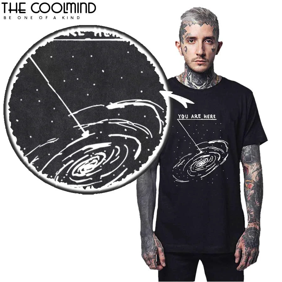 COOLMIND 100 % Baumwolle Sommer lose Herren T-Shirt Cool Übergroße Männer T-Shirt O-Ausschnitt Space Lustiges T-Shirt Männer T-Shirts
