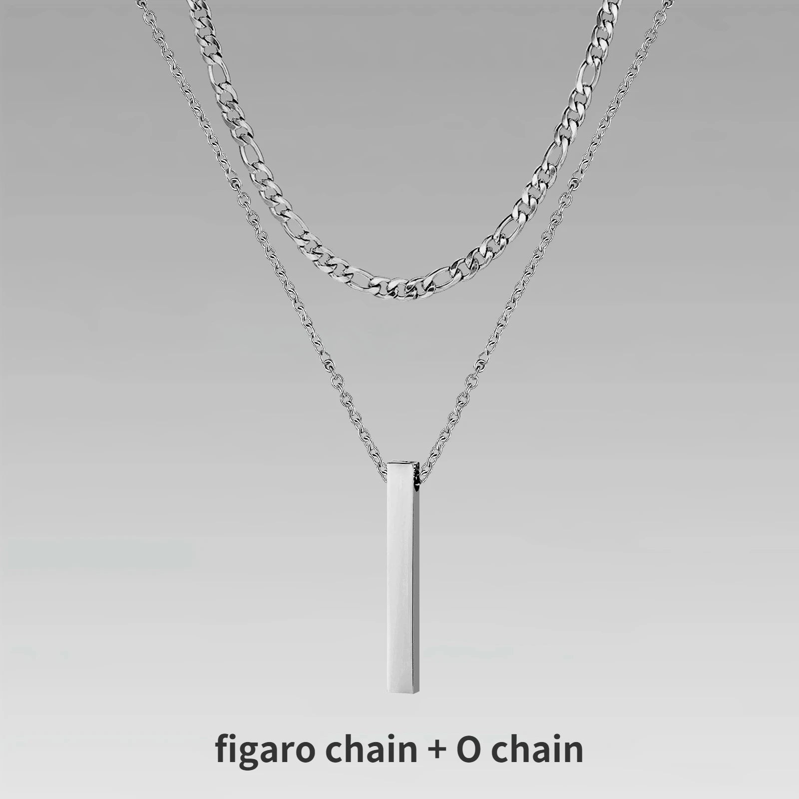 Vnox 3D Vertical Bar Necklaces for Men, Layering Stainless Steel Geometric Pendant, Layered Wheat Rope Cuban Chain, Boy Collar