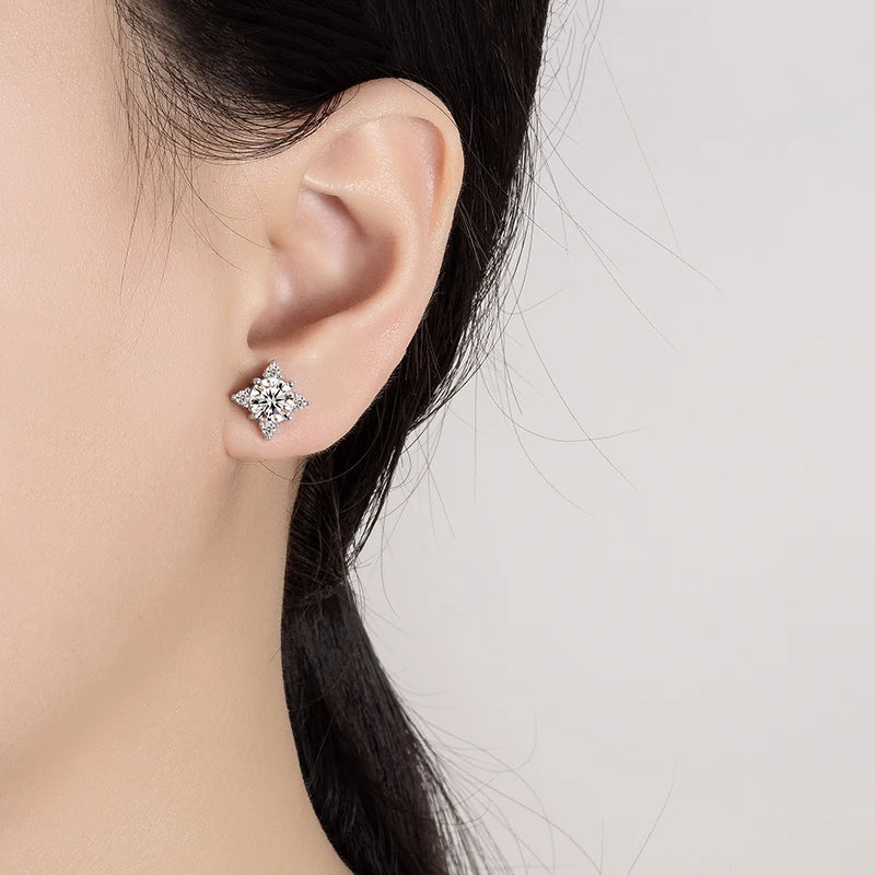 PERFANY 0.5/1CT Moissanite Earrings for Women S925 Pure Silver Four Claw Star GRA Certified Diamond Earrings Party Jewelry - Madeinsea©
